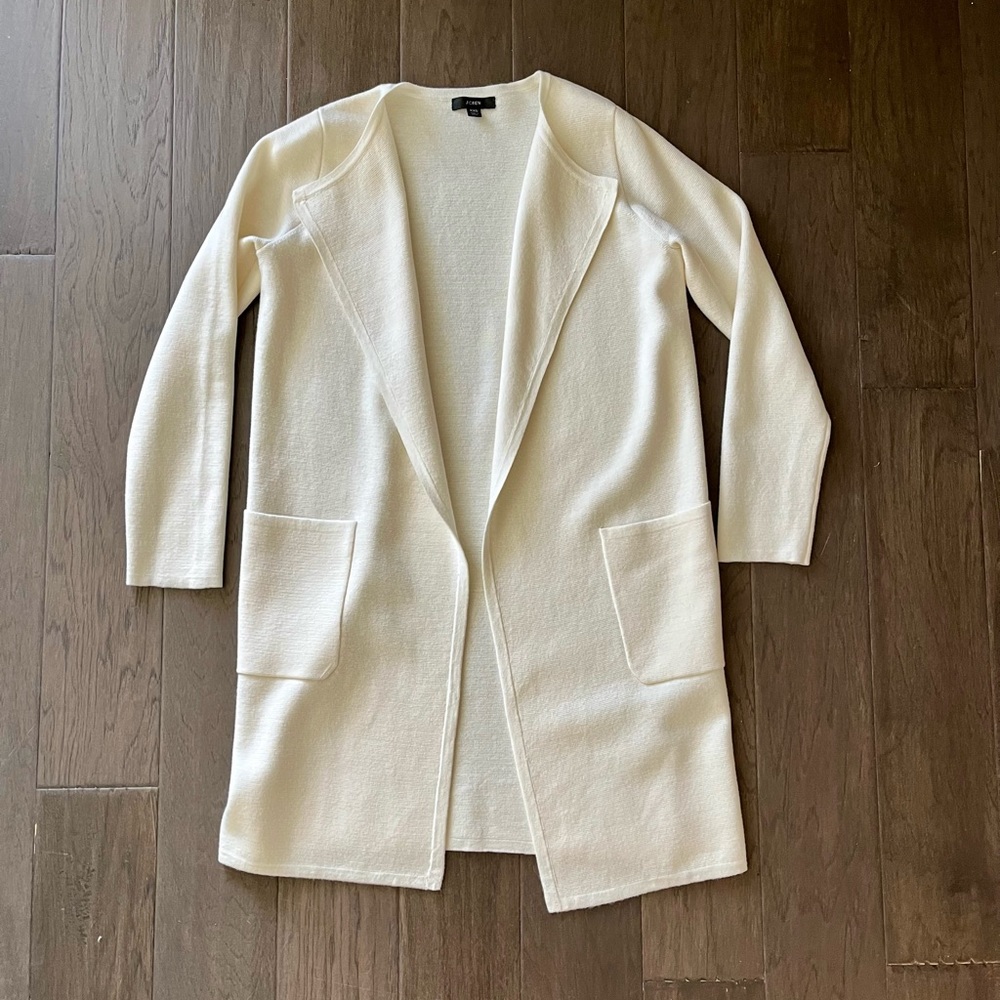 JCrew Cream Juliette Collarless Sweater-Blazer